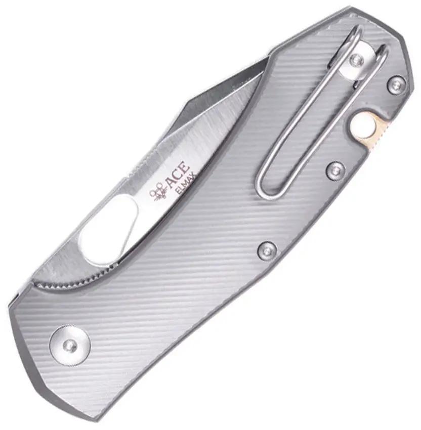 GiantMouse ACE Atelier Linerlock Knife For EDC With Satin Elmax Blade And Gray Titanium Handle by Giant Mouse