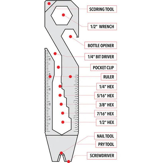Griffin GPT XL Stainless Pocket Tool - All In One Multi Tool With Bottle Opener, Ruler, Nail File, Bit Driver by Griffin Pocket Tool