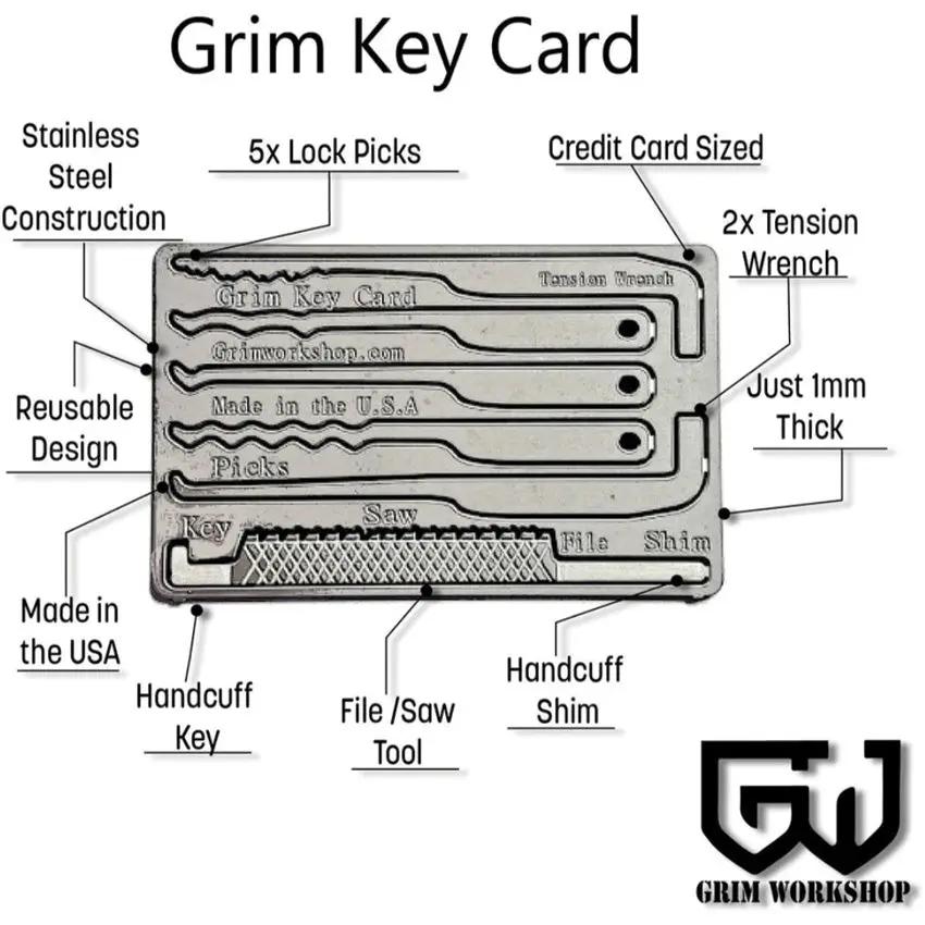 Grim Workshop Lock Picking And Escape Card - Surgical Grade Stainless Tool Retention System by Grim Workshop