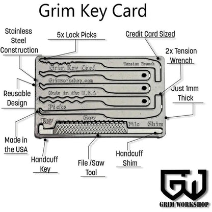 Grim Workshop Lock Picking And Escape Card - Surgical Grade Stainless Tool Retention System by Grim Workshop