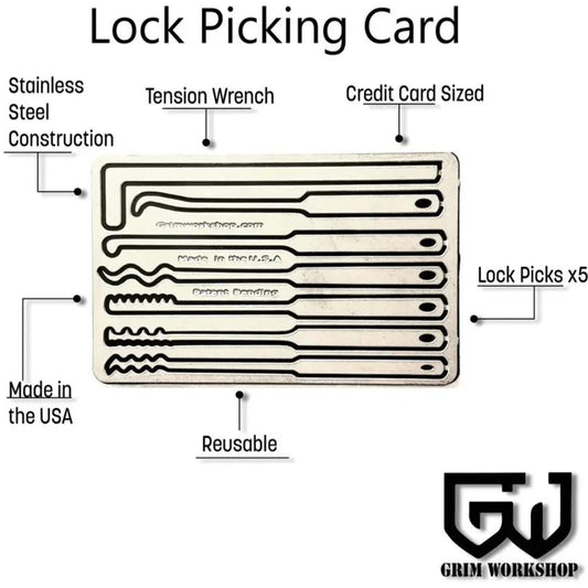 Grim Workshop Lockpick Card GWLOCKCRD - Surgical Stainless Lock Picks With Tool Retention System by Grim Workshop