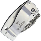 G.Sakai Money Clip Framelock Blue Wave 11606 - Damascus Steel Drop Point Blade With Textured Blue Wave Handle by G.Sakai
