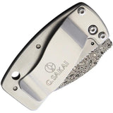 G.Sakai Money Clip Framelock 11609 - Damascus Blade With Floral Textured Handle And Stainless Pocket Clip by G.Sakai