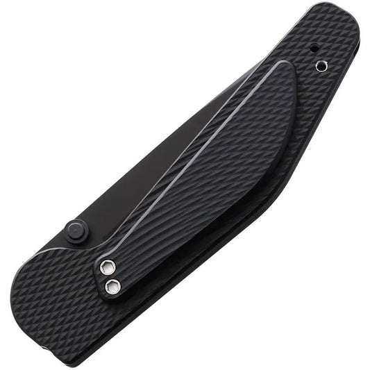 GT Knives Auto Button Lock DP Serrated - Automatic Opening ATS-34 Drop Point Blade Black Aluminum Handle by GT KNIVES