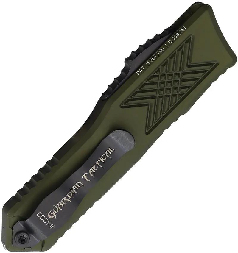 Guardian Tactical Auto GTX025 OTF Knife - Elmax Blade, 2.5 Inch, 4 Inch Closed, OD Green Aluminum Handle Glass Breaker by Guardian Tactical