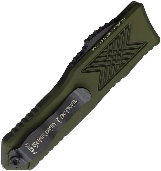 Guardian Tactical Auto GTX025 OTF Knife - Elmax Blade, 2.5 Inch, 4 Inch Closed, OD Green Aluminum Handle Glass Breaker by Guardian Tactical