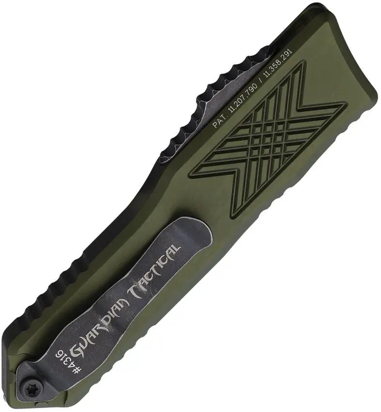 Guardian Tactical Auto GTX025 OTF - OD Green Aluminum Handle, Two And A Half Inch Elmax Dagger Blade, Glass Breaker by Guardian Tactical