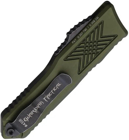 Guardian Tactical Auto GTX025 OTF - OD Green Aluminum Handle, Two And A Half Inch Elmax Dagger Blade, Glass Breaker by Guardian Tactical