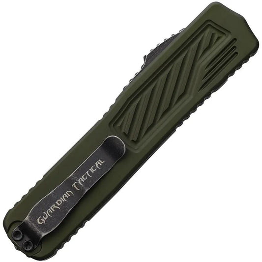 Guardian Tactical Auto Scout OTF Knife - Automatic Opening Elmax Blade Partially Serrated OD Green Aluminum Handle by Guardian Tactical