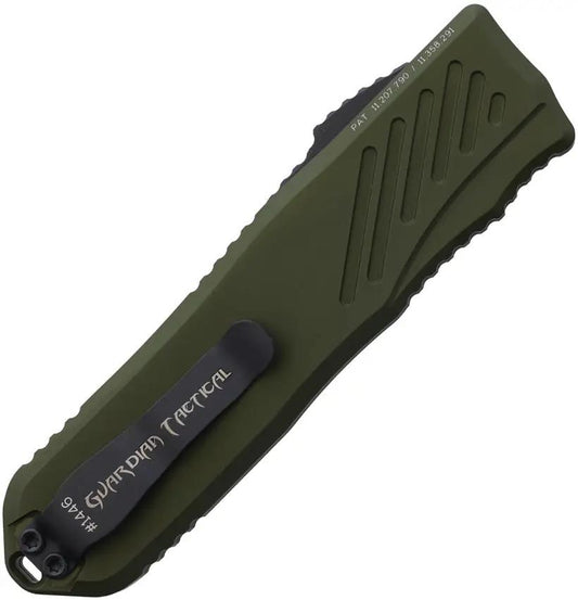 Guardian Tactical Auto Recon 035 OTF Knife - Black Coated MagnaCut Partially Serrated Tanto Blade, OD Green Handle by Guardian Tactical