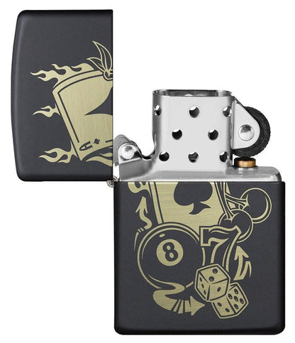Zippo Gambling Design Lighter – Black Matte Finish by Zippo