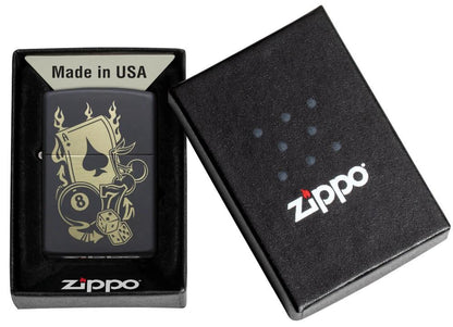 Zippo Gambling Design Lighter – Black Matte Finish by Zippo
