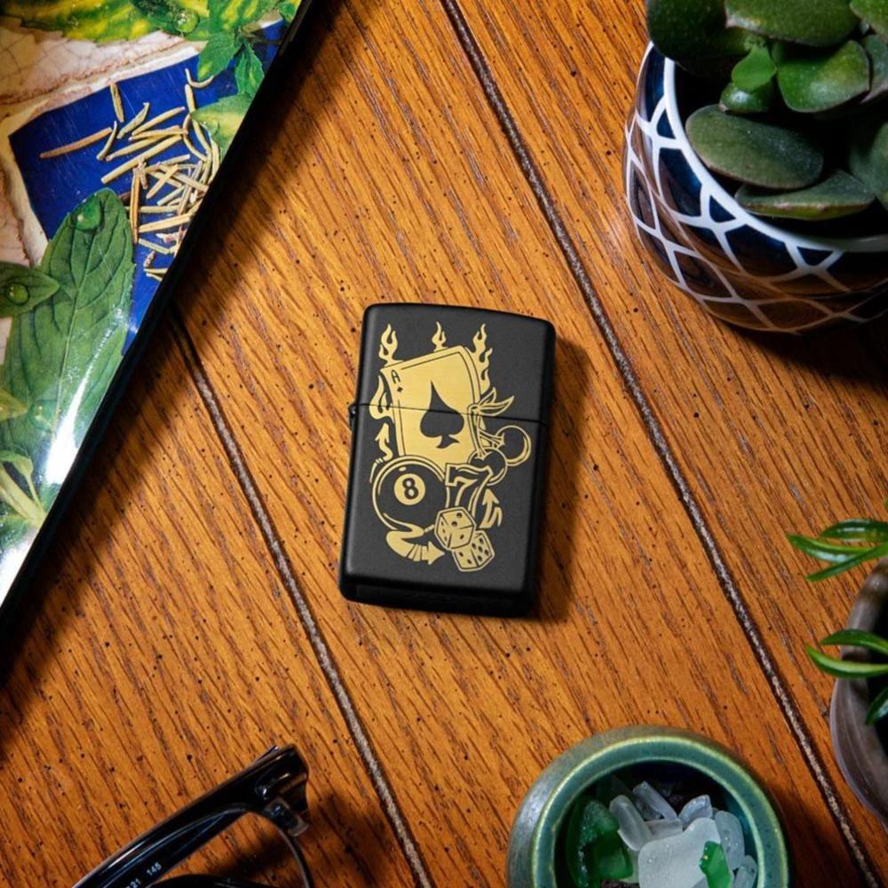 Zippo Gambling Design Lighter – Black Matte Finish by Zippo