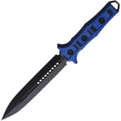 Heretic Knives Nephilim Fixed Blade - Battleworn Elmax Double Edge Knife With Blue Black G10 Handle by Heretic Knives