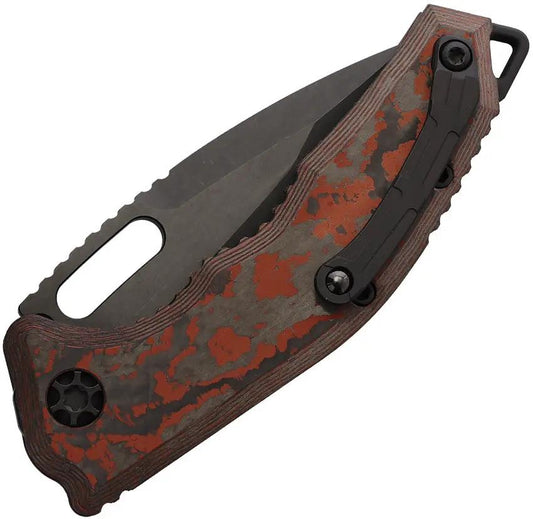 Heretic Knives Auto Medusa Button Lock - Automatic Opening Red Camo Carbon Fiber Handle by Heretic Knives