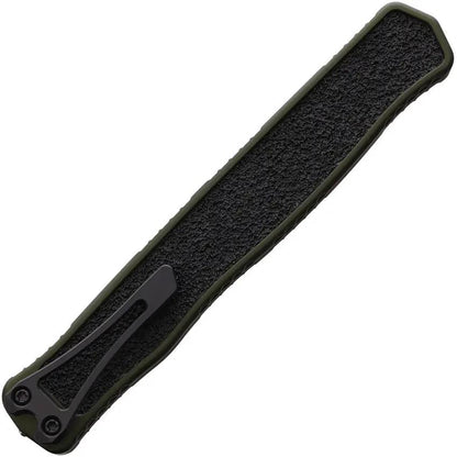 Heretic Knives Auto Cleric II OTF - DLC Coated MagnaCut Tanto With OD Green Aluminum Handle And Glass Breaker by Heretic Knives