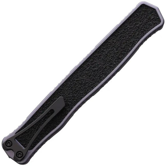 Heretic Knives Auto Cleric II OTF DLC FS Gray - 4.25in Black DLC Serrated MagnaCut Tanto Blade with Gray Aluminum Handle by Heretic Knives