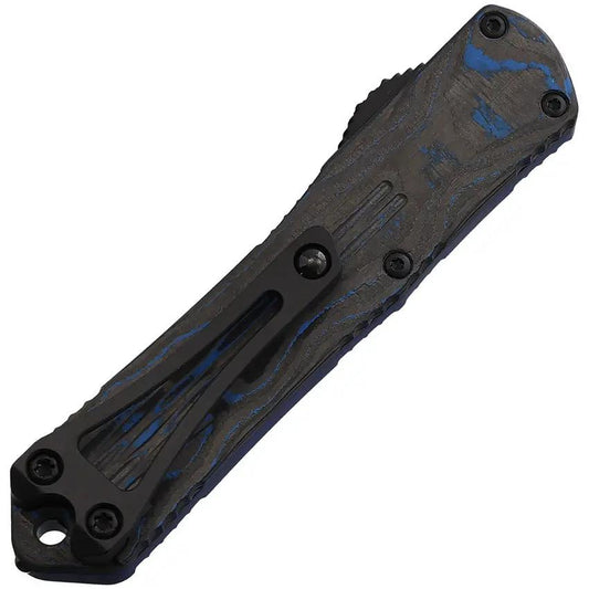 Heretic Knives Auto Manticore S OTF - Blue Aluminum Handle With Black And Blue Carbon Fiber Back CPM MagnaCut Blade by Heretic Knives