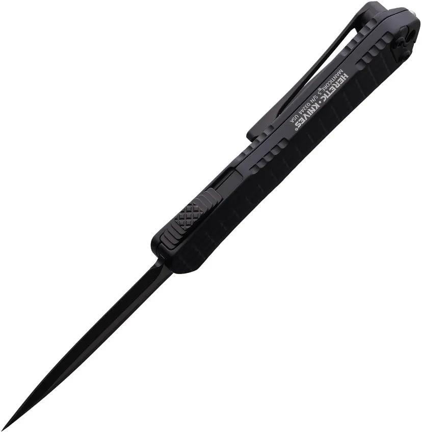 Heretic Knives Auto Manticore S OTF Frag H024F-10A-T - Automatic Dagger With MagnaCut Blade And Black Aluminum Handle by Heretic Knives