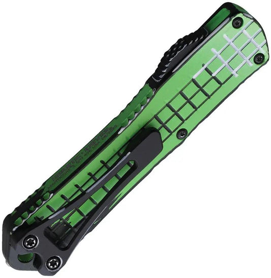 Heretic Knives Auto Manticore S OTF - Toxic Green MagnaCut Recurve Blade With Grenade Aluminum Handle Glass Breaker by Heretic Knives