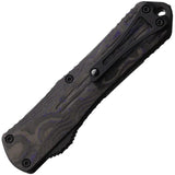 Heretic Knives Auto Manticore E OTF Knife - Black DLC Elmax Bowie Blade With Purple Camo Carbon Fiber Back Handle by Heretic Knives