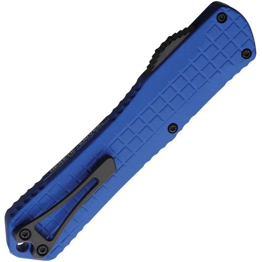Heretic Knives Auto Manticore X OTF Bowie - Automatic Opening, Elmax Blade, Blue Frag Pattern Aluminum Handle by Heretic Knives