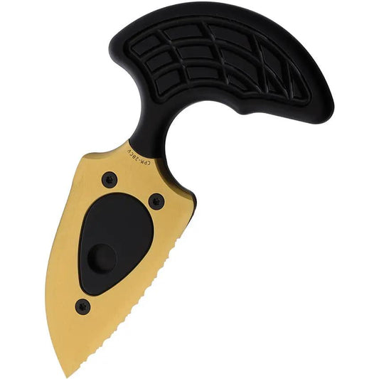 Heretic Knives Sleight Push Dagger Gold H050-9C - 5.5in Overall, 3in Partial Serrated CPM-20CV Blade With Gold TiNi Coat by Heretic Knives