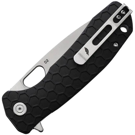 Honey Badger Knives Large Linerlock HB1008 - Satin D2 Drop Point Blade, 3.63in, Black GRN Handle by Honey Badger Knives