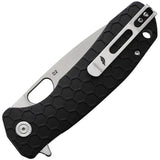 Honey Badger Knives Large Linerlock HB1008 - Satin D2 Drop Point Blade, 3.63in, Black GRN Handle by Honey Badger Knives