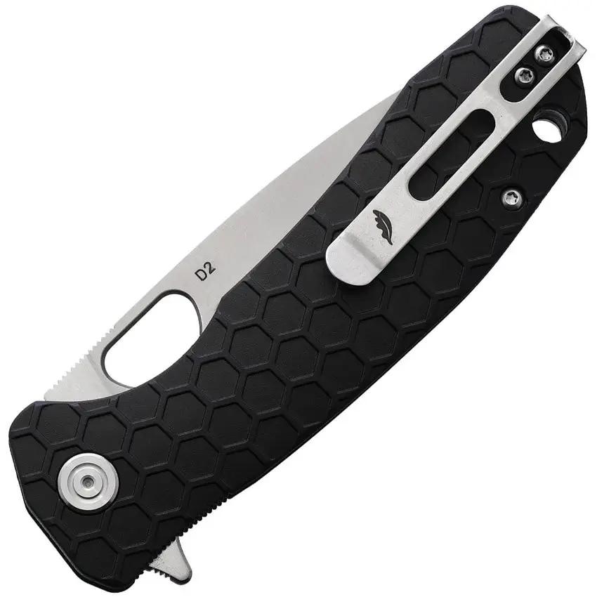 Honey Badger Knives Large Linerlock HB1008 - Satin D2 Drop Point Blade, 3.63in, Black GRN Handle by Honey Badger Knives