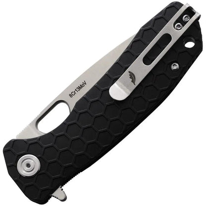 Honey Badger Knives Medium Linerlock Black HB1011 - Satin 3.13 Inch Blade 8Cr13MoV Textured GRN Handle by Honey Badger Knives
