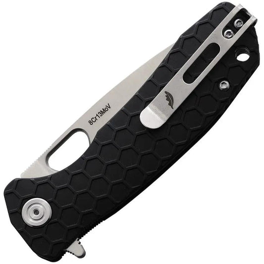 Honey Badger Knives Medium Linerlock Black HB1011 - Satin 3.13 Inch Blade 8Cr13MoV Textured GRN Handle by Honey Badger Knives
