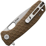 Honey Badger Knives Medium Linerlock HB1012 Satin 8Cr13MoV Drop Point Blade Tan Textured GRN Handle by Honey Badger Knives