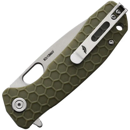 Honey Badger Knives Medium Linerlock HB1013 - Satin 8Cr13MoV Blade Green GRN Handle Drop Point by Honey Badger Knives
