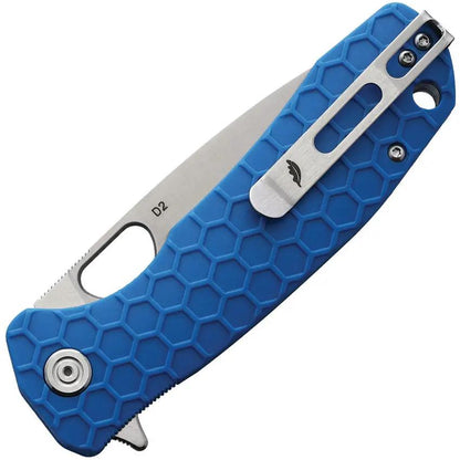Honey Badger Knives Large Linerlock HB1020 - D2 Satin Blade, Blue GRN Handle, Extended Tang, Lanyard Hole, Pocket Clip by Honey Badger Knives