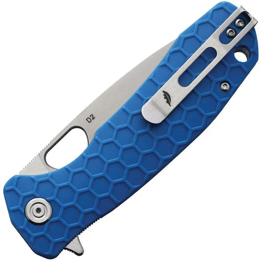 Honey Badger Knives Large Linerlock HB1020 - D2 Satin Blade, Blue GRN Handle, Extended Tang, Lanyard Hole, Pocket Clip by Honey Badger Knives