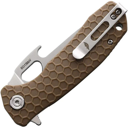 Honey Badger Knives Medium Easy Open Linerlock HB1062 - Compact EDC Knife With Satin 8Cr13MoV Blade And Tan Handle by Honey Badger Knives