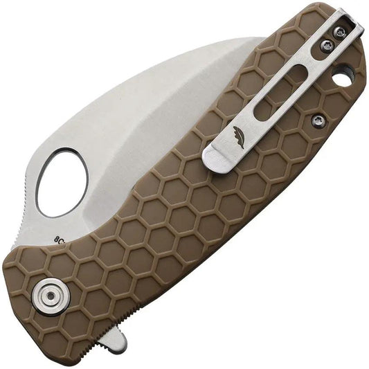 Honey Badger Knives Claw Linerlock HB1112 - Serrated 3.38in 8Cr13MoV Blade Tan GRN Handle And Pocket Clip by Honey Badger Knives