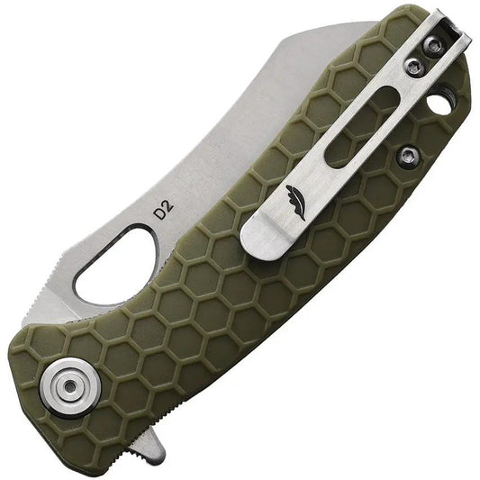 Honey Badger Knives Warncleaver Linerlock HB1169 - D2 Tool Steel Blade, Green GRN Handle, Extended Tang by Honey Badger Knives