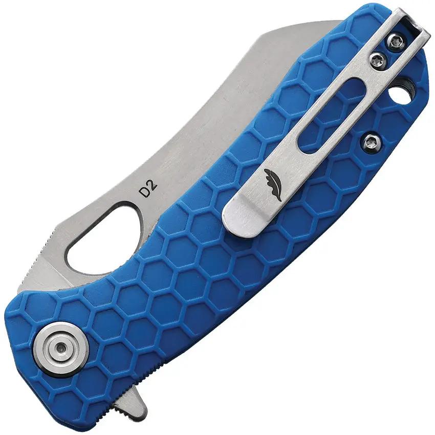 Honey Badger Knives Warncleaver Linerlock HB1170 - Satin D2 Blade, Extended Tang, Textured Blue GRN Handle by Honey Badger Knives