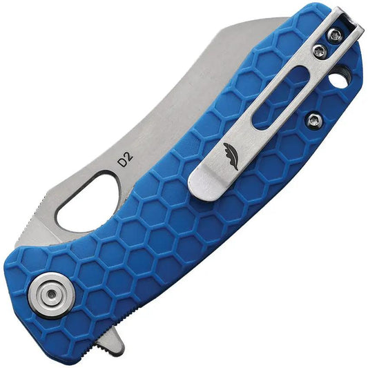 Honey Badger Knives Warncleaver Linerlock HB1170 - Satin D2 Blade, Extended Tang, Textured Blue GRN Handle by Honey Badger Knives