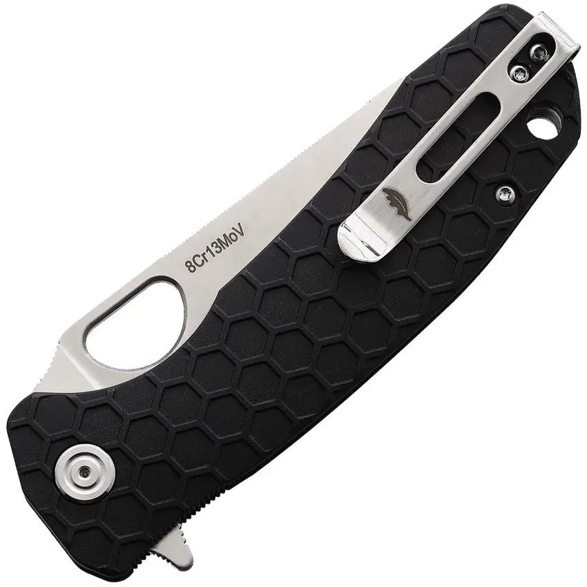 Honey Badger Knives Large Leaf Linerlock Black HB1288 - Satin 8Cr13MoV Blade With Extended Tang by Honey Badger Knives