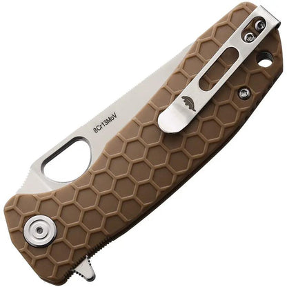 Honey Badger Knives Medium Leaf Linerlock Tan HB1299 - Satin 8Cr13MoV Blade With Tan Textured Nylon Glass Fiber Handle by Honey Badger Knives