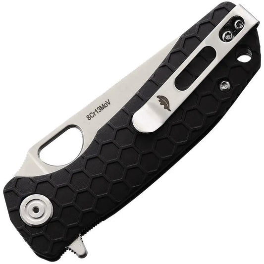 Honey Badger Knives Small Leaf Linerlock Black HB1308 - Compact EDC Knife With Satin 8Cr13MoV Blade Extended Tang Clip by Honey Badger Knives