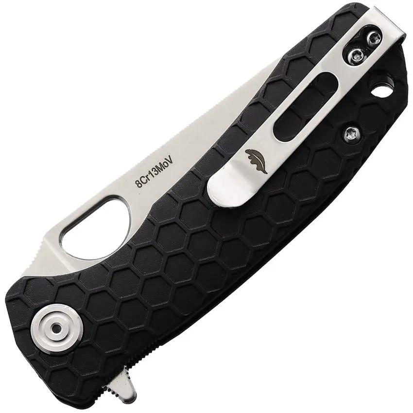 Honey Badger Knives Small Leaf Linerlock Black HB1308 - Compact EDC Knife With Satin 8Cr13MoV Blade Extended Tang Clip by Honey Badger Knives