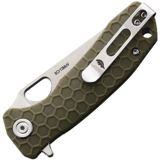 Honey Badger Knives Small Leaf Linerlock - Compact Green Handle Knife With Satin 8Cr13MoV Blade by Honey Badger Knives