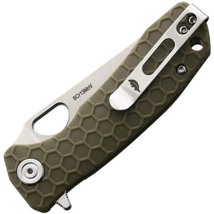 Honey Badger Knives Small Leaf Linerlock - Compact Green Handle Knife With Satin 8Cr13MoV Blade by Honey Badger Knives