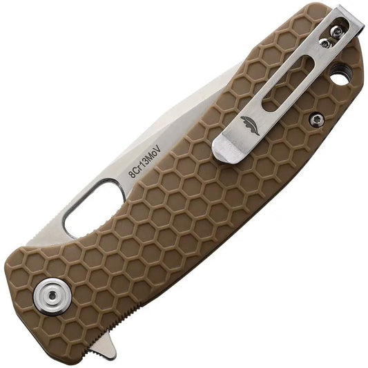 Honey Badger Knives Large Linerlock Tanto Tan HB1322 - Durable 8Cr13MoV Satin Blade With Tan Textured Nylon Handle by Honey Badger Knives