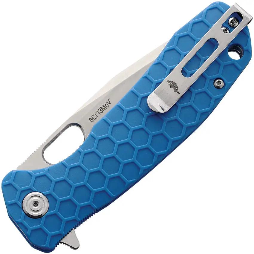 Honey Badger Knives Large Linerlock Tanto Blue HB1324 - Satin Blade, 8Cr13MoV, Textured Blue GRN Handle by Honey Badger Knives