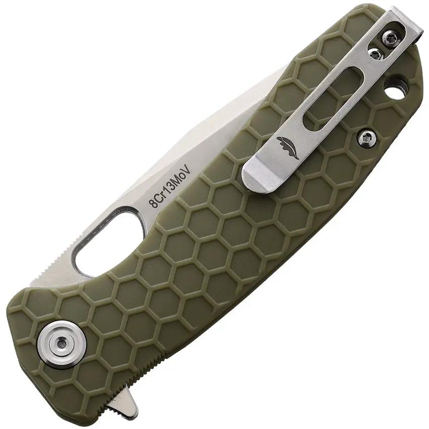 Honey Badger Knives Medium Linerlock Tanto HB1333 Satin 8Cr13MoV Blade Green Textured Nylon Handle by Honey Badger Knives